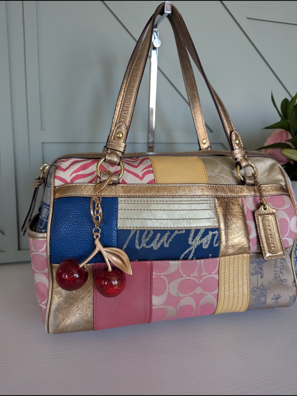 Vintage Y2K-era Coach Pink Gold Patchwork Satchel (Style Numbe - Picture 3 of 14